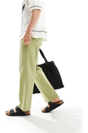 ASOS Smart straight leg linen blend trousers in sage