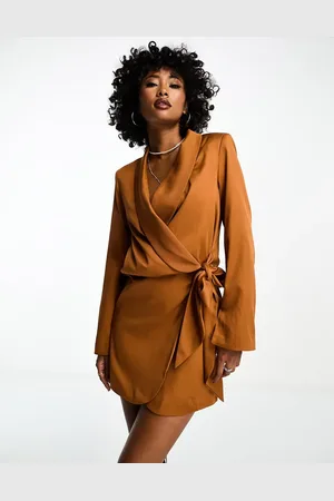 Extro & Vert Drape tie side blazer mini dress in chocolate