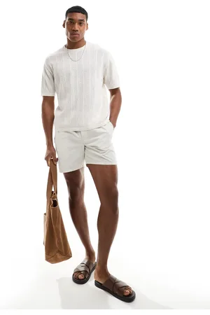 Bershka Textured herringbone t-shirt in ecru