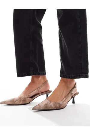 ASOS Strike slingback kitten heeled shoes in denim