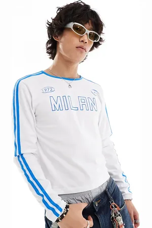 COLLUSION Football top long sleeve muscle in with Milan print