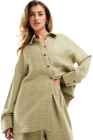 Kaiia Textured oversized shirt co-ord in pale
