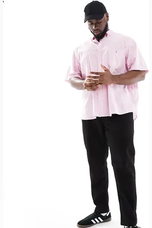 Ralph Lauren Big & Tall icon logo short sleeve stripe seersucker shirt classic oversized fit in /white