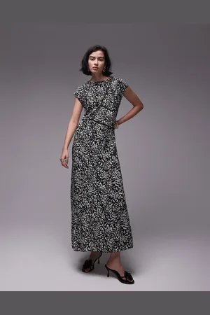 Topshop Ladder trim column midi dress in mono animal print