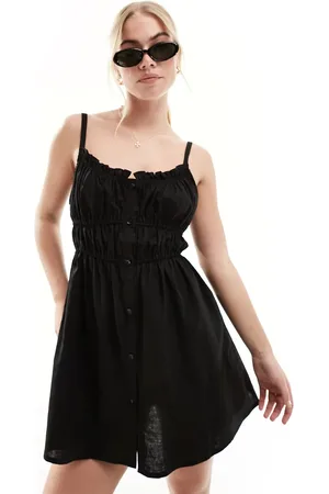 SNDYS Linen ruched strappy mini dress in