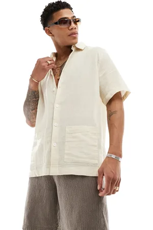 ASOS Relaxed textured shirt with patch pockets in sand