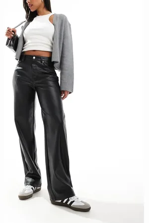 ONLY High waist faux leather straight trousers in