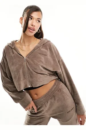 Kaiia Studio towelling zip through cropped hoodie co-ord in