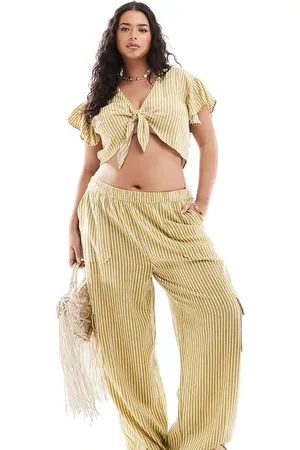 Noisy May Linen mix loose cargo trouser co-ord in stripe