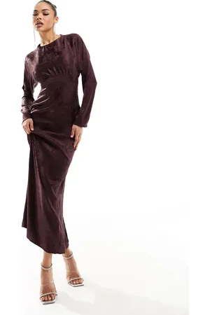 Flounce London Satin maxi dress with kimono sleeve in chocolate