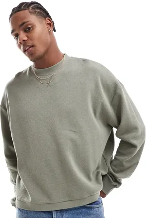 ASOS Oversized boxy long sleeve waffle t-shirt with hem band in khaki