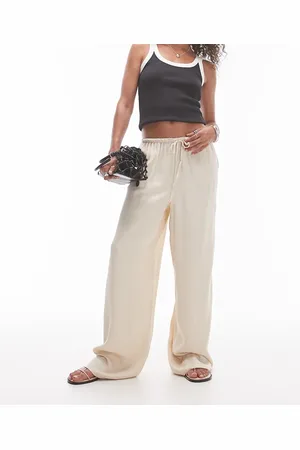 Topshop Satin drawcord trouser in oyster