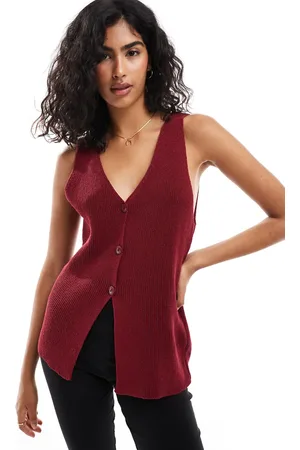 ASOS Knitted longline v waistcoat in burgundy