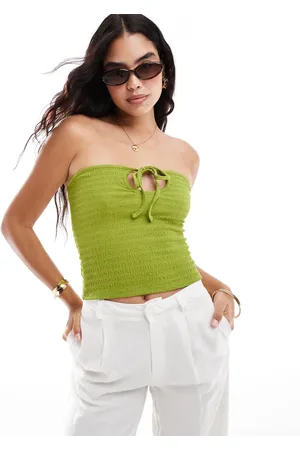 ASOS Textured tie keyhole detail bandeau top in lime