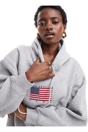 Daisy Street Oversized hoodie in marle with flag embroidery