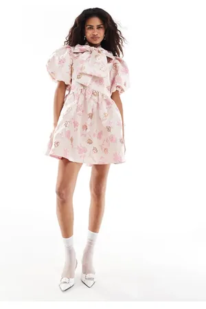 Sister Jane Oversized bow jacqard mini dress in powder