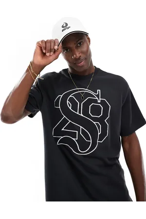 Bershka Boxy collegiate printed t-shirt in charcoal