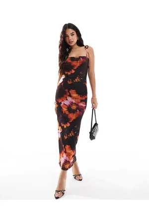 Miss Selfridge Mesh floral tie shoulder maxi dress