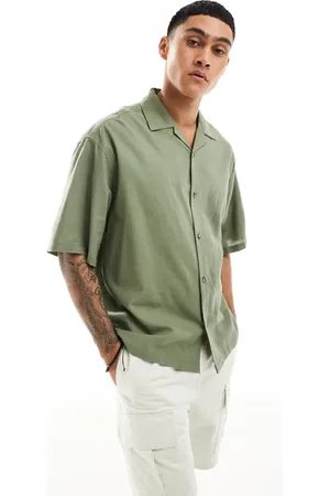 ASOS Boxy oversized linen blend shirt with revere collar in