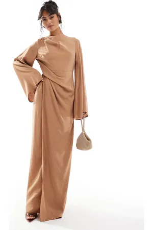 ASOS Twist front extreme sleeve maxi dress in caramel