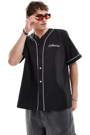 COLLUSION Short sleeve baseball shirt with piping detail in