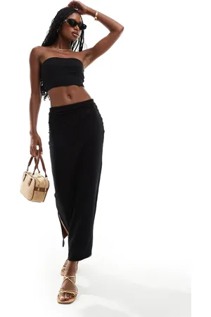 ASOS Co-ord set reversable slinky bandeau top and column maxi skirt in black and chocolate