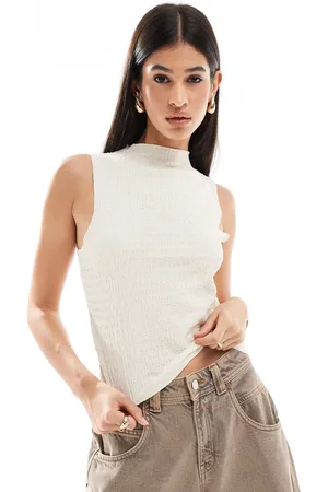 Brave Soul Textured high neck vest top in off