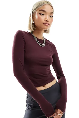 Weekday Slim fit long sleeve t-shirt in burgundy exclusive to ASOS