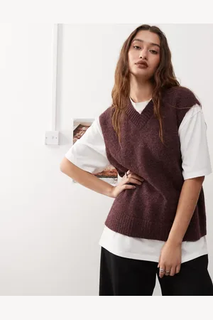 Weekday Kayla wool blend oversized v neck vest in wine