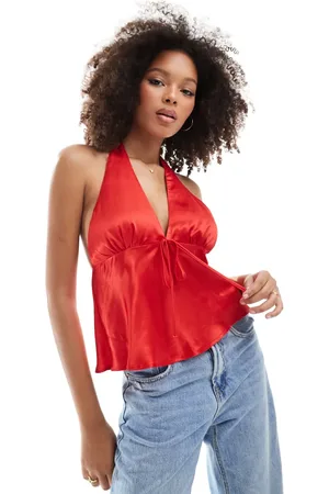 ASOS Satin halter tie front top in