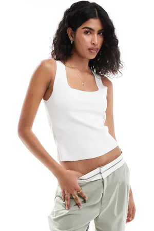 MANGO Square neck knitted vest in