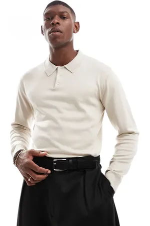 River Island Essential knitted polo in stone