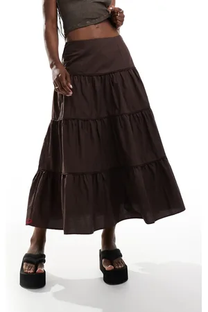 Monki Tiered maxi cotton poplin skirt in