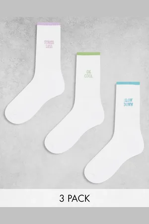 ASOS 3 pack slogan sock with contrast welt in