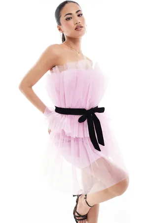 Lace & Beads Bandeau tulle bow mini dress in