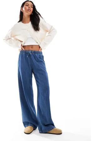Stradivarius Denim pull on trouser in dark
