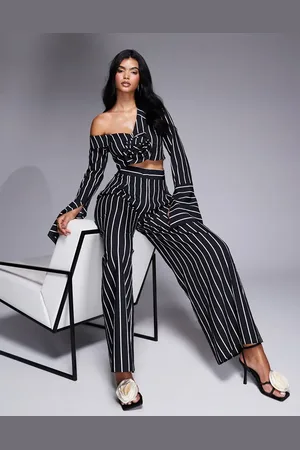 ASOS Striped co-ord wide leg trouser in black and