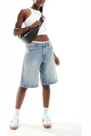 Bershka Longline baggy denim shorts in light washed