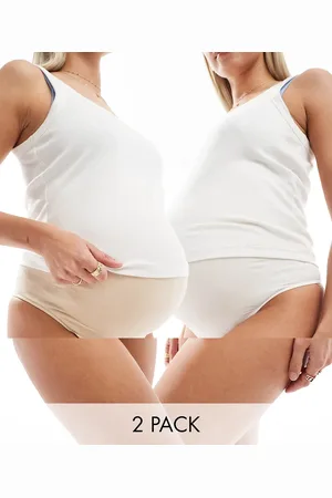 Mama;licious Mamalicious Maternity 2 pack over the bump thong in white and beige