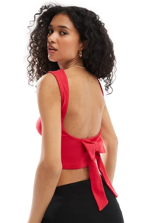 Stradivarius Open back top with tie back in