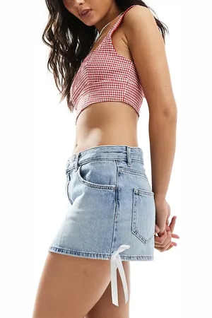 Pull&Bear Denim mini skirt with bow detail in mid