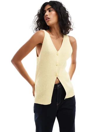 ASOS Knitted longline v waistcoat in lemon
