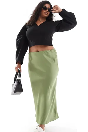 ASOS ASOS DESIGN Curve satin midi bias skirt in khaki