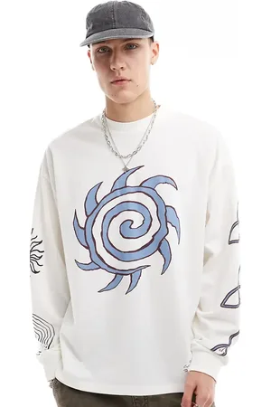 COLLUSION Long sleeve skater fit t-shirt with abstract prints in ecru