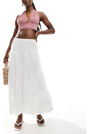 Stradivarius STR boho midi skirt in natural