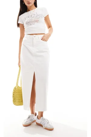 Pimkie Split detail distressed denim maxi skirt in