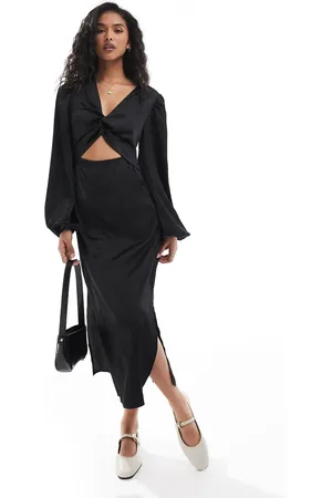 VILA Long sleeve satin maxi dress with cut out in