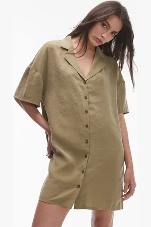 Topshop Button down mini shirt dress in khaki