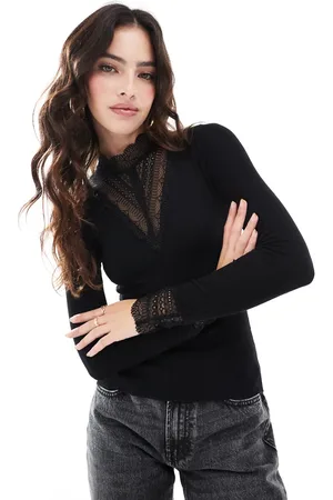 ONLY Long sleeve lace insert top in
