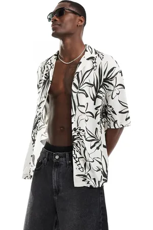 Pull&Bear Palm printed shirt in white